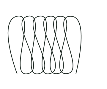 A black outline drawing of a yo-yo with a symmetrical looping string pattern.