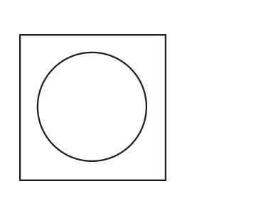 A black circle inside a square outline.
